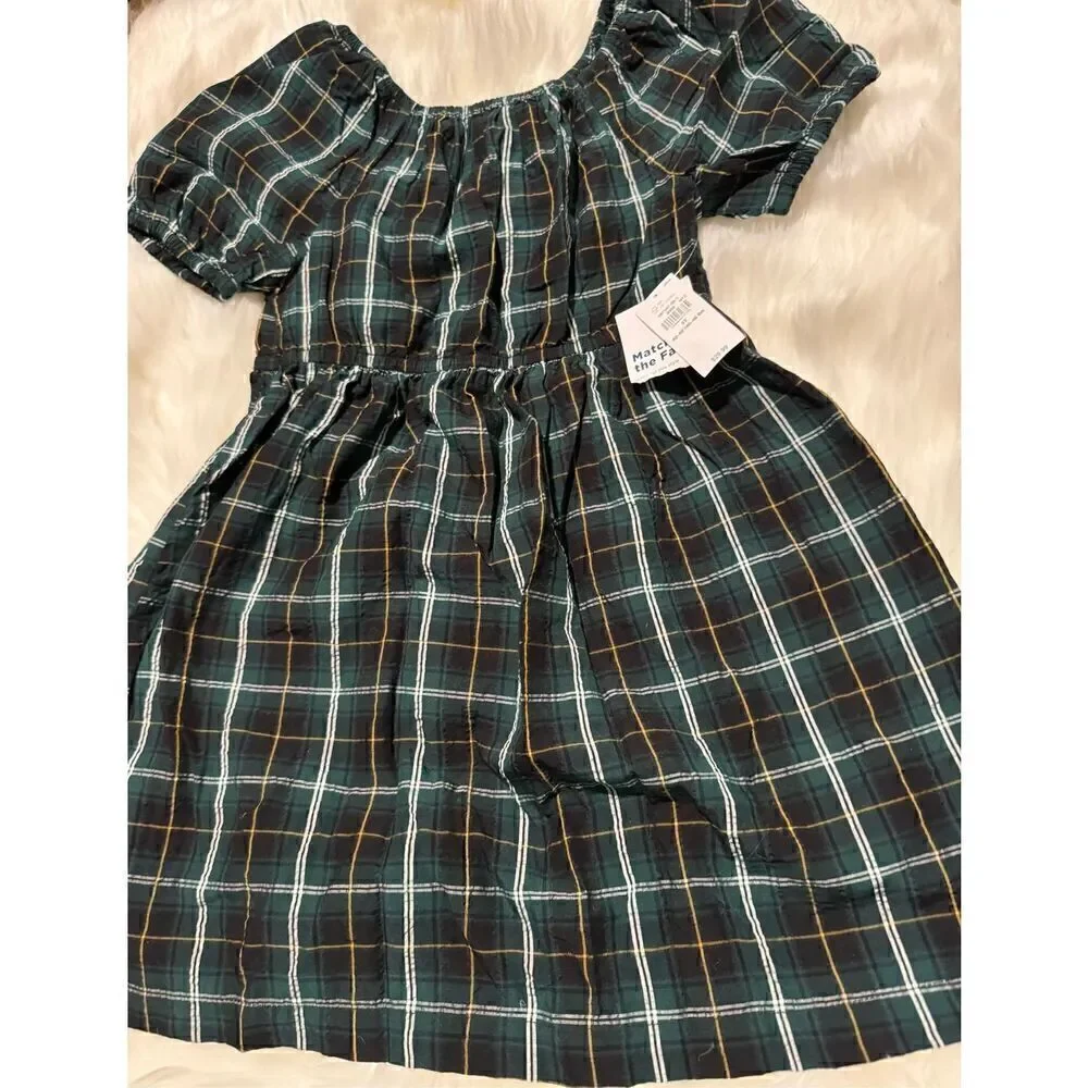 Old Navy NWT 5T green plaid short sleeve dress